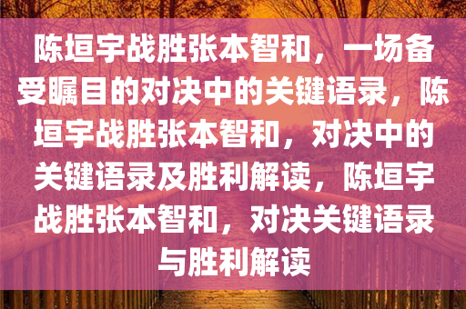 陈垣宇战胜张本智和，一场备受瞩目的对决中的关键语录，陈垣宇战胜张本智和，对决中的关键语录及胜利解读，陈垣宇战胜张本智和，对决关键语录与胜利解读