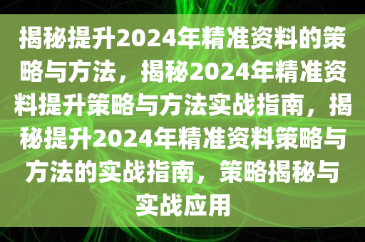 揭秘提升2024年精准资料的策略与方法，揭秘2024年精准资料提升策略与方法实战指南，揭秘提升2024年精准资料策略与方法的实战指南，策略揭秘与实战应用