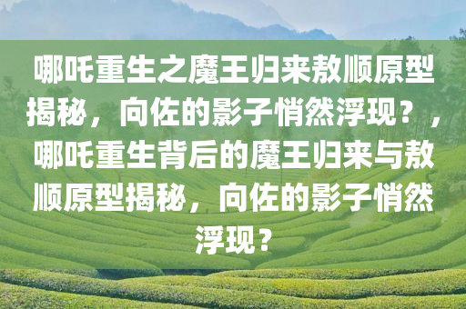 哪吒重生之魔王归来敖顺原型揭秘，向佐的影子悄然浮现？，哪吒重生背后的魔王归来与敖顺原型揭秘，向佐的影子悄然浮现？