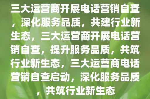 三大运营商开展电话营销自查，深化服务品质，共建行业新生态，三大运营商开展电话营销自查，提升服务品质，共筑行业新生态，三大运营商电话营销自查启动，深化服务品质，共筑行业新生态