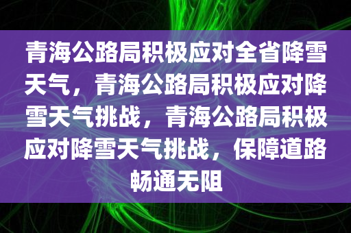 青海公路局积极应对全省降雪天气，青海公路局积极应对降雪天气挑战，青海公路局积极应对降雪天气挑战，保障道路畅通无阻