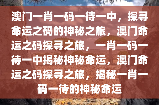 澳门一肖一码一待一中