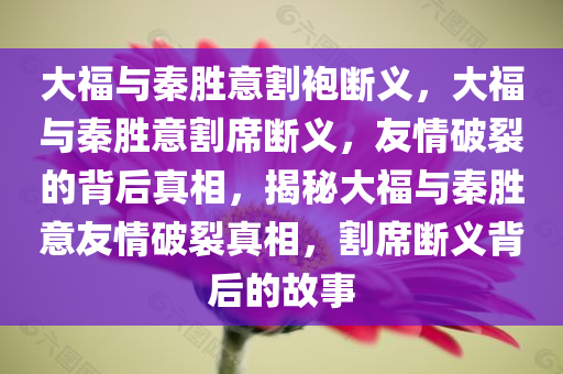 大福与秦胜意割袍断义，大福与秦胜意割席断义，友情破裂的背后真相，揭秘大福与秦胜意友情破裂真相，割席断义背后的故事