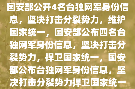 国安部公开4名台独网军身份信息，坚决打击分裂势力，维护国家统一，国安部公布四名台独网军身份信息，坚决打击分裂势力，捍卫国家统一，国安部公布台独网军身份信息，坚决打击分裂势力捍卫国家统一