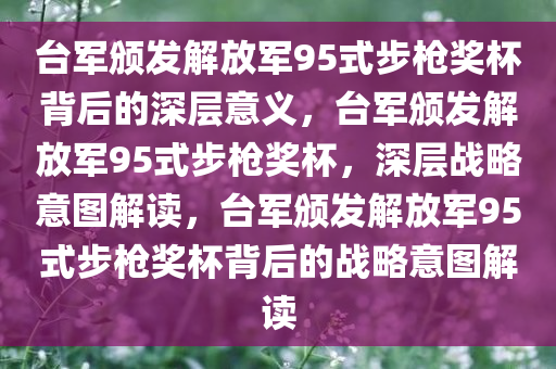 台军颁发解放军95式步枪奖杯背后的深层意义，台军颁发解放军95式步枪奖杯，深层战略意图解读，台军颁发解放军95式步枪奖杯背后的战略意图解读