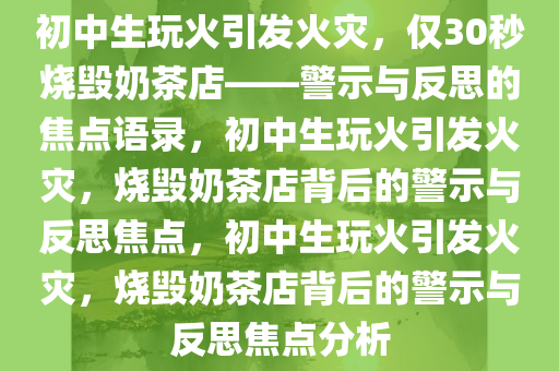 初中生玩火引发火灾，仅30秒烧毁奶茶店——警示与反思的焦点语录，初中生玩火引发火灾，烧毁奶茶店背后的警示与反思焦点，初中生玩火引发火灾，烧毁奶茶店背后的警示与反思焦点分析今晚必出三肖2025_2025新澳门精准免费提供·精确判断