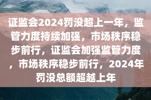 证监会2024罚没超上一年，监管力度持续加强，市场秩序稳步前行，证监会加强监管力度，市场秩序稳步前行，2024年罚没总额超越上年，证监会加强监管力度，市场秩序稳步前行，2024罚没总额超越上年创历史新高！