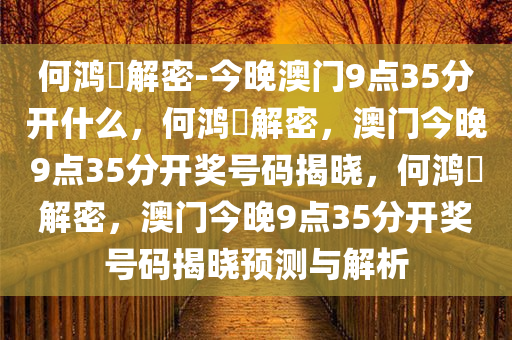 何鸿燊解密-今晚澳门9点35分开什么，何鸿燊解密，澳门今晚9点35分开奖号码揭晓，何鸿燊解密，澳门今晚9点35分开奖号码揭晓预测与解析