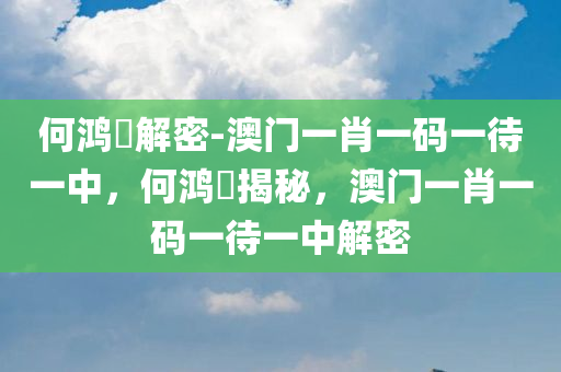 何鸿燊解密-澳门一肖一码一待一中，何鸿燊揭秘，澳门一肖一码一待一中解密