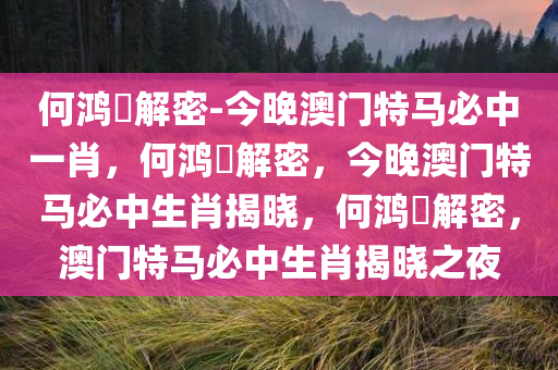 何鸿燊解密-今晚澳门特马必中一肖，何鸿燊解密，今晚澳门特马必中生肖揭晓，何鸿燊解密，澳门特马必中生肖揭晓之夜