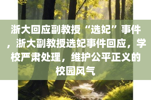 浙大回应副教授“选妃”事件，浙大副教授选妃事件回应，学校严肃处理，维护公平正义的校园风气，浙大回应副教授选妃事件，严肃处理，维护校园风气公平正义