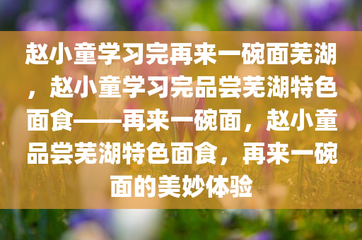 赵小童学习完再来一碗面芜湖，赵小童学习完品尝芜湖特色面食——再来一碗面，赵小童品尝芜湖特色面食，再来一碗面的美妙体验
