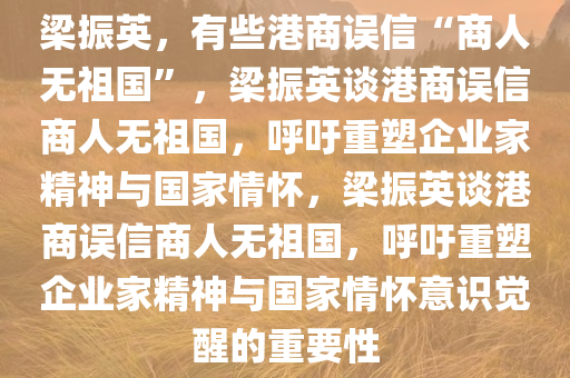 梁振英，有些港商误信“商人无祖国”，梁振英谈港商误信商人无祖国，呼吁重塑企业家精神与国家情怀，梁振英谈港商误信商人无祖国，呼吁重塑企业家精神与国家情怀意识觉醒的重要性