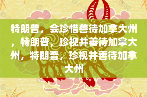 特朗普，会珍惜善待加拿大州，特朗普，珍视并善待加拿大州，特朗普，珍视并善待加拿大州