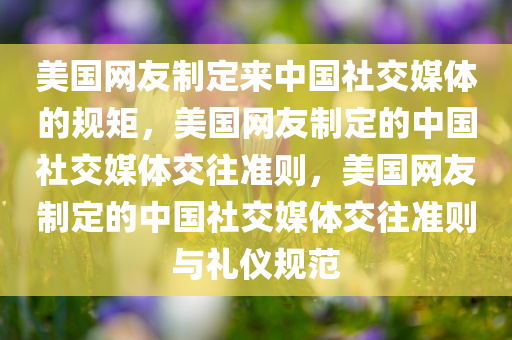 美国网友制定来中国社交媒体的规矩，美国网友制定的中国社交媒体交往准则，美国网友制定的中国社交媒体交往准则与礼仪规范