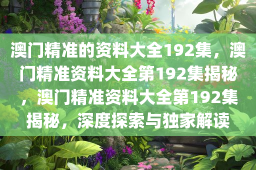 澳门精准的资料大全192集，澳门精准资料大全第192集揭秘，澳门精准资料大全第192集揭秘，深度探索与独家解读