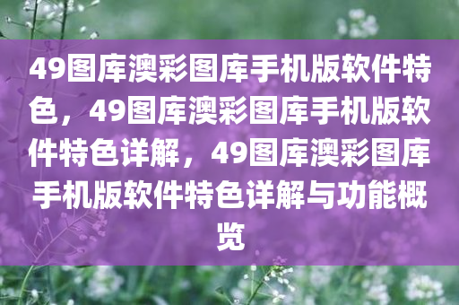 49图库澳彩图库手机版软件特色，49图库澳彩图库手机版软件特色详解，49图库澳彩图库手机版软件特色详解与功能概览