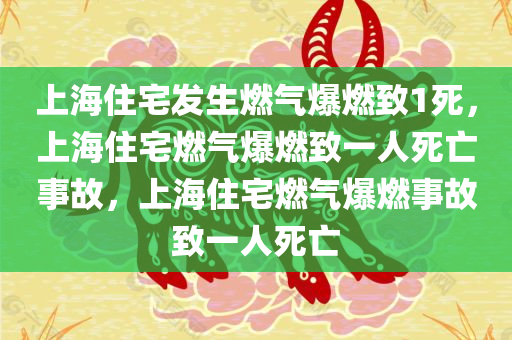 上海住宅发生燃气爆燃致1死，上海住宅燃气爆燃致一人死亡事故，上海住宅燃气爆燃事故致一人死亡