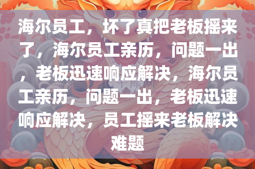 海尔员工，坏了真把老板摇来了，海尔员工亲历，问题一出，老板迅速响应解决，海尔员工亲历，问题一出，老板迅速响应解决，员工摇来老板解决难题
