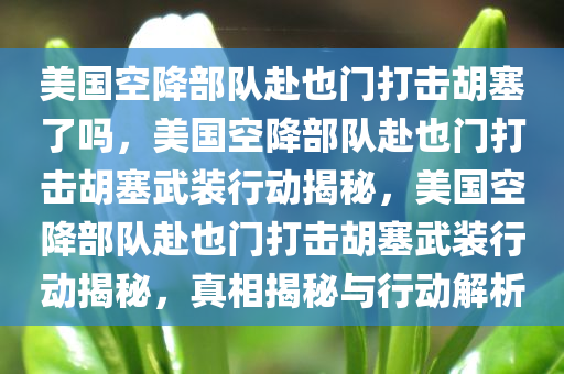 美国空降部队赴也门打击胡塞了吗，美国空降部队赴也门打击胡塞武装行动揭秘，美国空降部队赴也门打击胡塞武装行动揭秘，真相揭秘与行动解析