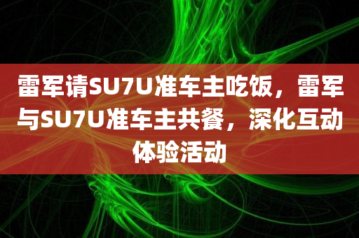 雷军请SU7U准车主吃饭，雷军与SU7U准车主共餐，深化互动体验活动，雷军与SU7U准车主共餐，深化互动体验活动之夜