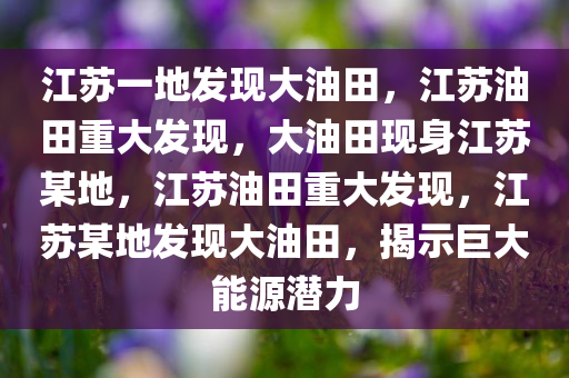 江苏一地发现大油田，江苏油田重大发现，大油田现身江苏某地，江苏油田重大发现，江苏某地发现大油田，揭示巨大能源潜力