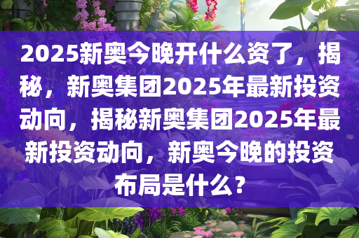 2025新奥今晚开什么资了，揭秘，新奥集团2025年最新投资动向，揭秘新奥集团2025年最新投资动向，新奥今晚的投资布局是什么？