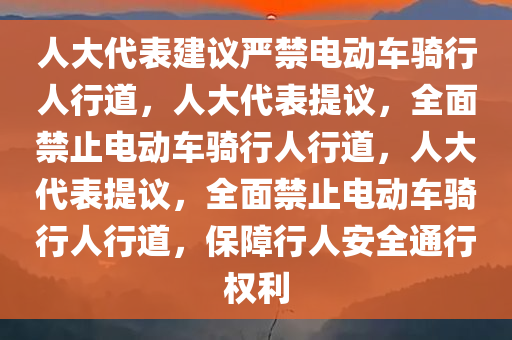 人大代表建议严禁电动车骑行人行道，人大代表提议，全面禁止电动车骑行人行道，人大代表提议，全面禁止电动车骑行人行道，保障行人安全通行权利