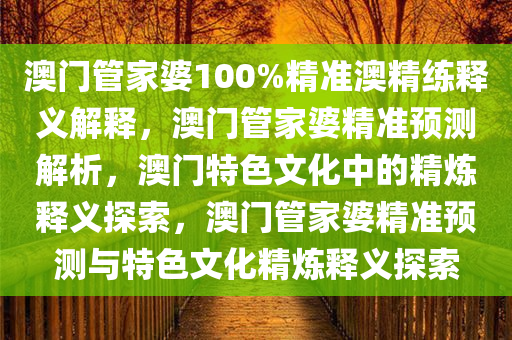 澳门管家婆100%精准澳精练释义解释，澳门管家婆精准预测解析，澳门特色文化中的精炼释义探索，澳门管家婆精准预测与特色文化精炼释义探索