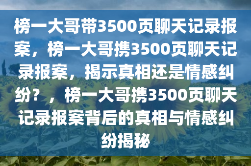 榜一大哥带3500页聊天记录报案，榜一大哥携3500页聊天记录报案，揭示真相还是情感纠纷？，榜一大哥携3500页聊天记录报案背后的真相与情感纠纷揭秘
