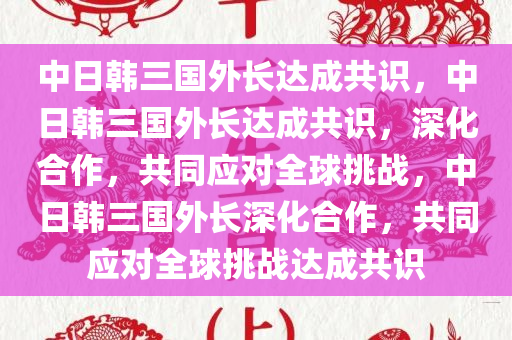 中日韩三国外长达成共识，中日韩三国外长达成共识，深化合作，共同应对全球挑战，中日韩三国外长深化合作，共同应对全球挑战达成共识