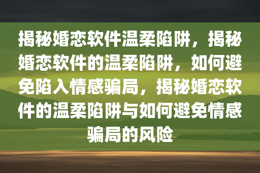 揭秘婚恋软件温柔陷阱，揭秘婚恋软件的温柔陷阱，如何避免陷入情感骗局，揭秘婚恋软件的温柔陷阱与如何避免情感骗局的风险