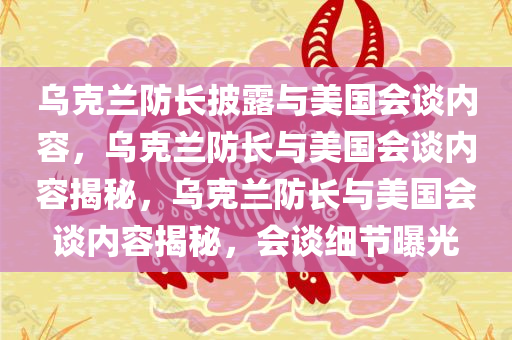 乌克兰防长披露与美国会谈内容，乌克兰防长与美国会谈内容揭秘，乌克兰防长与美国会谈内容揭秘，会谈细节曝光