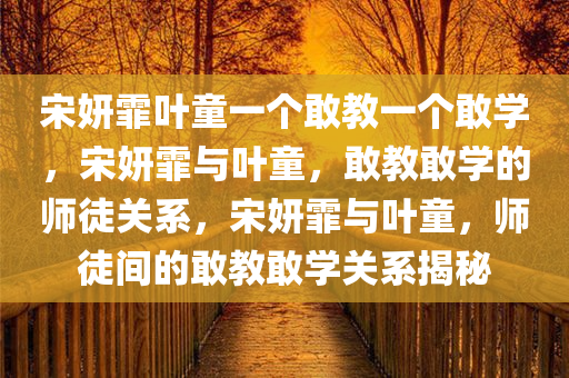 宋妍霏叶童一个敢教一个敢学，宋妍霏与叶童，敢教敢学的师徒关系，宋妍霏与叶童，师徒间的敢教敢学关系揭秘