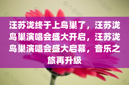 汪苏泷终于上鸟巢了，汪苏泷鸟巢演唱会盛大开启，汪苏泷鸟巢演唱会盛大启幕，音乐之旅再升级