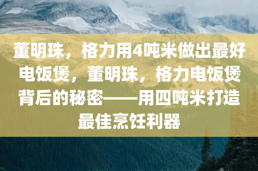 董明珠，格力用4吨米做出最好电饭煲，董明珠，格力电饭煲背后的秘密——用四吨米打造最佳烹饪利器