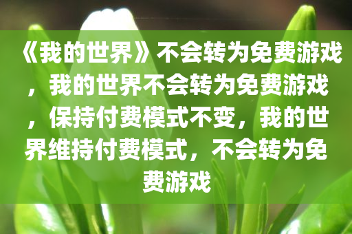 《我的世界》不会转为免费游戏，我的世界不会转为免费游戏，保持付费模式不变，我的世界维持付费模式，不会转为免费游戏