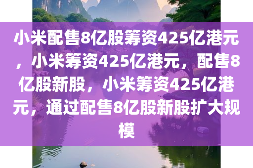 小米配售8亿股筹资425亿港元，小米筹资425亿港元，配售8亿股新股，小米筹资425亿港元，通过配售8亿股新股扩大规模