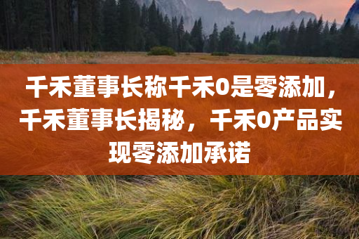千禾董事长称千禾0是零添加，千禾董事长揭秘，千禾0产品实现零添加承诺