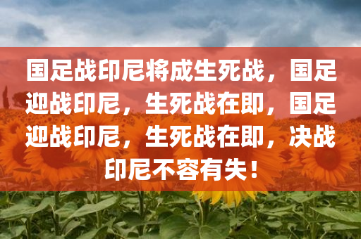 国足战印尼将成生死战，国足迎战印尼，生死战在即，国足迎战印尼，生死战在即，决战印尼不容有失！