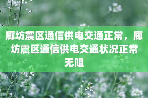 廊坊震区通信供电交通正常，廊坊震区通信供电交通状况正常无阻，廊坊震区通信供电交通状况正常无阻，一切运行正常
