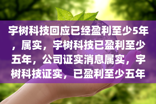 宇树科技回应已经盈利至少5年，属实，宇树科技已盈利至少五年，公司证实消息属实，宇树科技证实，已盈利至少五年