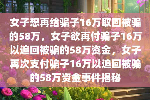 女子想再给骗子16万取回被骗的58万，女子欲再付骗子16万以追回被骗的58万资金，女子再次支付骗子16万以追回被骗的58万资金事件揭秘