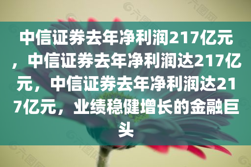 中信证券去年净利润217亿元，中信证券去年净利润达217亿元，中信证券去年净利润达217亿元，业绩稳健增长的金融巨头