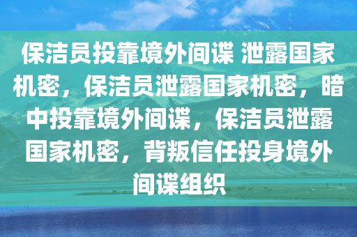 保洁员投靠境外间谍 泄露国家机密，保洁员泄露国家机密，暗中投靠境外间谍，保洁员泄露国家机密，背叛信任投身境外间谍组织