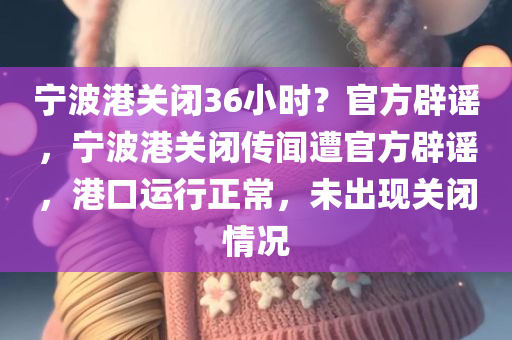 宁波港关闭36小时？官方辟谣，宁波港关闭传闻遭官方辟谣，港口运行正常，未出现关闭情况，宁波港关闭传闻遭官方辟谣，港口运行正常，未出现关闭情况。