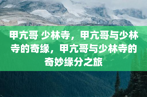 甲亢哥 少林寺，甲亢哥与少林寺的奇缘，甲亢哥与少林寺的奇妙缘分之旅