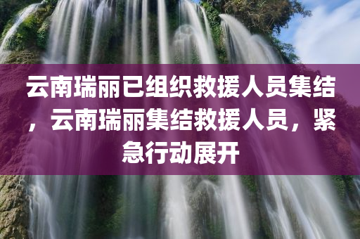 云南瑞丽已组织救援人员集结，云南瑞丽集结救援人员，紧急行动展开