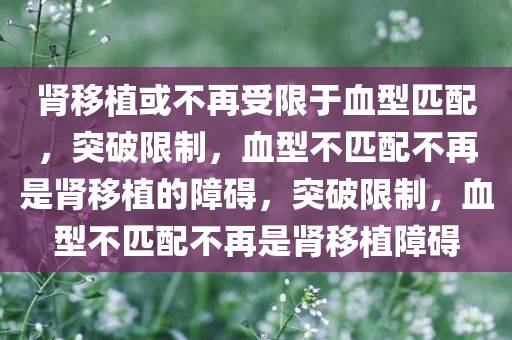 肾移植或不再受限于血型匹配，突破限制，血型不匹配不再是肾移植的障碍，突破限制，血型不匹配不再是肾移植障碍
