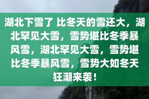 湖北下雪了 比冬天的雪还大，湖北罕见大雪，雪势堪比冬季暴风雪，湖北罕见大雪，雪势堪比冬季暴风雪，雪势大如冬天狂潮来袭！
